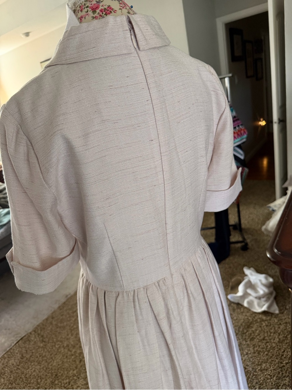 Gal Meets Glam Soft Cream Textured Button-Front Midi Dress - Picture 5 of 9